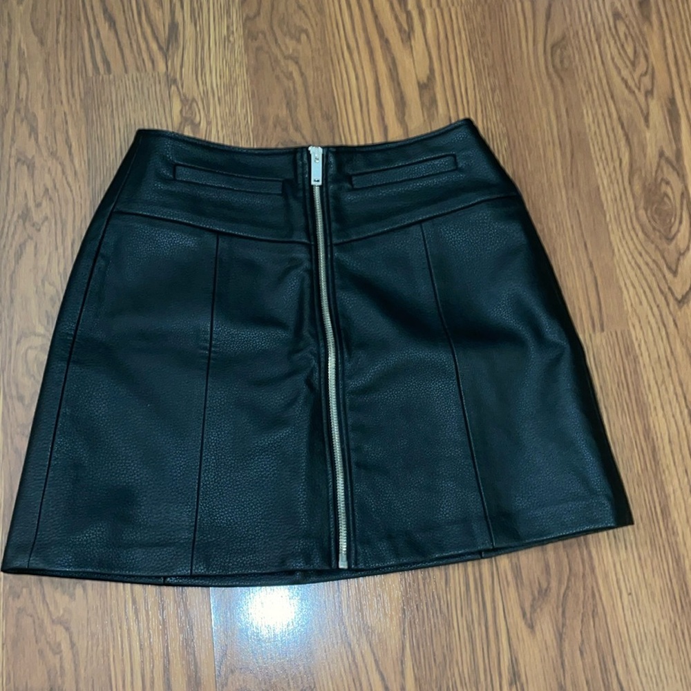 Black leather Bershka mini skirt with real front zipper, size small